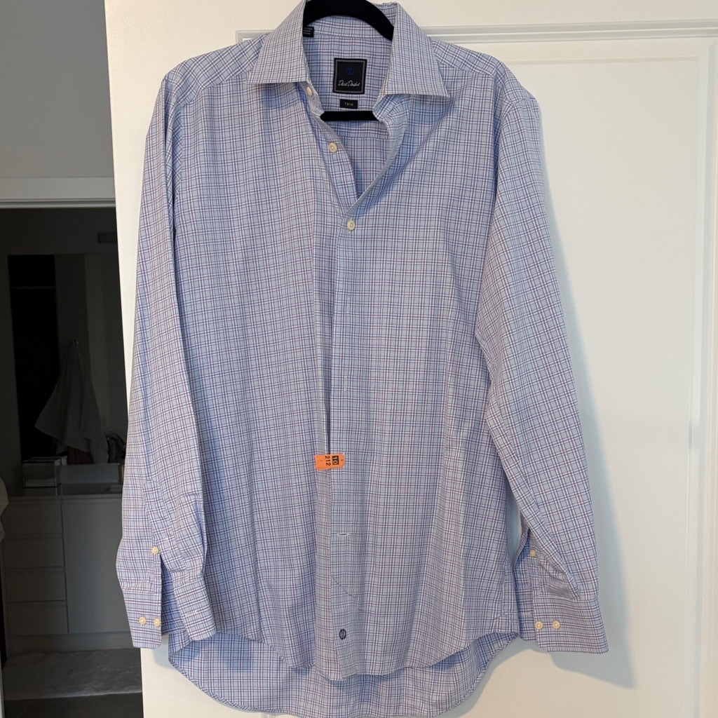David Donahue Blue And White Checked Dress Shirt